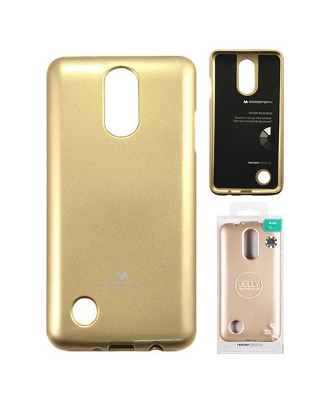 CUSTODIA per LG K4 (2017), M160 IN GEL TPU SILICONE COLORE ORO LUCIDO CON GLITTER ALTA QUALITA' MERCURY BLISTER