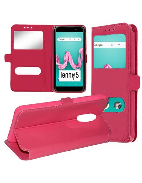 CUSTODIA per WIKO LENNY 5 - FLIP ORIZZONTALE SIMILPELLE CON INTERNO IN TPU SILICONE E DOPPIA FINESTRA ID COLORE ROSA