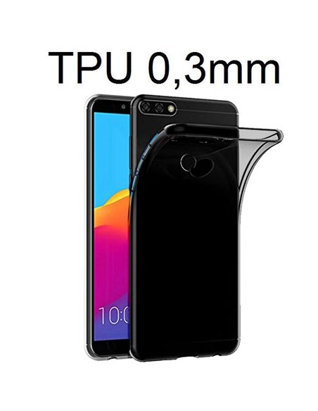 CUSTODIA per HUAWEI Y7 2018, Y7 PRIME 2018, Y7 PRO 2018, HONOR 7C IN GEL TPU SILICONE ULTRA SLIM 0,3mm COLORE NERO TRASPARENTE