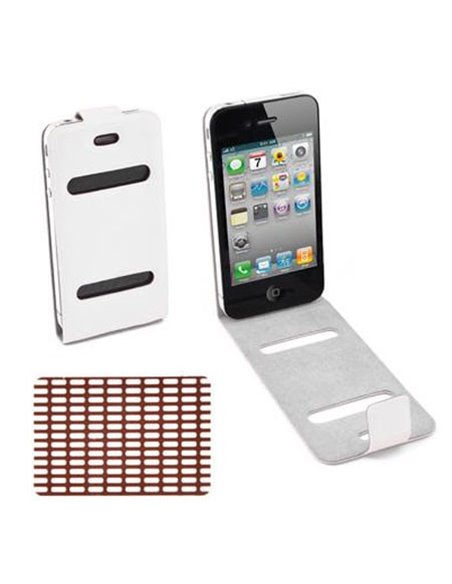 CUSTODIA VERTICALE FLIP SOTTILE per APPLE IPHONE 4, 4s CON DOPPIA FINESTRA E FISSAGGIO ADESIVO COLORE BIANCO