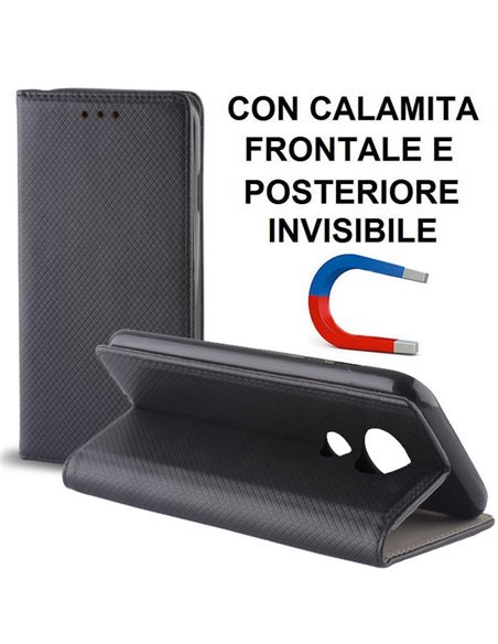 CUSTODIA per LENOVO MOTOROLA MOTO G6 PLAY, MOTO E5 - FLIP ORIZZONTALE CON CHIUSURA MAGNETICA INVISIBILE ED INTERNO IN TPU NERO