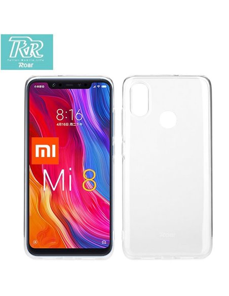 CUSTODIA per XIAOMI MI 8, MI 8 PRO, MI 8 EXPLORER IN GEL TPU SILICONE TRASPARENTE ALTA QUALITA' ROAR COLORFUL BLISTER