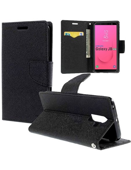 CUSTODIA per SAMSUNG GALAXY J8 2018 (SM-J810) - FLIP ORIZZONTALE CON STAND, INTERNO IN TPU SILICONE E TASCHE PORTA CARTE COLORE 