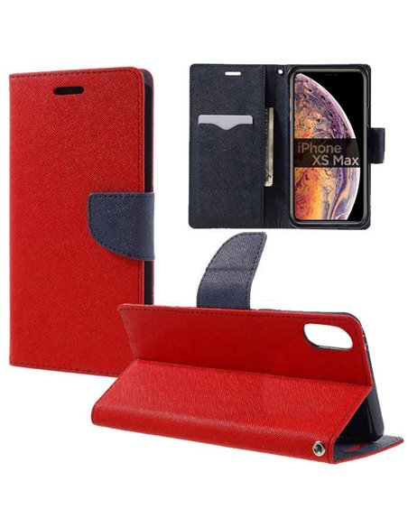 CUSTODIA per APPLE IPHONE XS MAX (6.5') - FLIP ORIZZONTALE CON INTERNO IN TPU SILICONE, STAND E TASCHE PORTA CARTE COLORE ROSSO