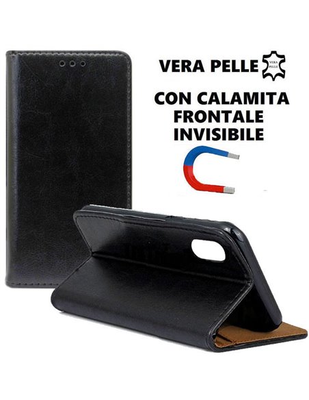 CUSTODIA per APPLE IPHONE XR (6.1') - FLIP ORIZZONTALE VERA PELLE CON CHIUSURA MAGNETICA INVISIBILE E INTERNO IN TPU NERO