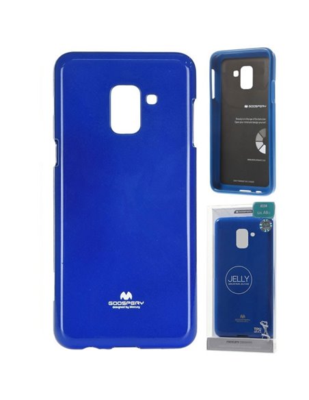 CUSTODIA per SAMSUNG GALAXY A8 (SM-A530), GALAXY A5 2018 IN GEL TPU SILICONE COLORE BLU LUCIDO CON GLITTER ALTA QUALITA'