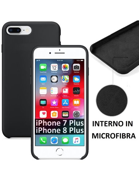 CUSTODIA per APPLE IPHONE 7 PLUS, IPHONE 8 PLUS IN SILICONE CON EFFETTO SOFT TOUCH ED INTERNO IN MICROFIBRA COLORE NERO