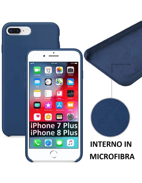 CUSTODIA per APPLE IPHONE 7 PLUS, IPHONE 8 PLUS IN SILICONE CON EFFETTO SOFT TOUCH ED INTERNO IN MICROFIBRA COLORE BLU