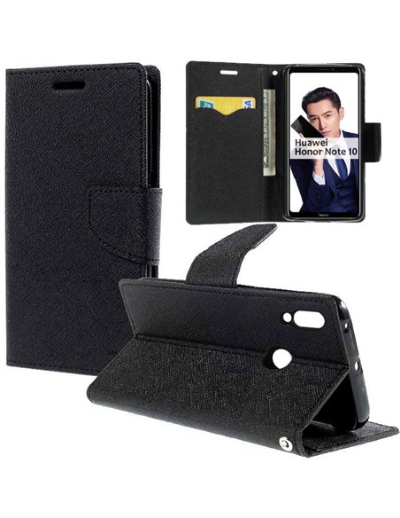 CUSTODIA per HUAWEI HONOR NOTE 10 - FLIP ORIZZONTALE CON INTERNO IN TPU SILICONE, STAND E CHIUSURA MAGNETICA COLORE NERO