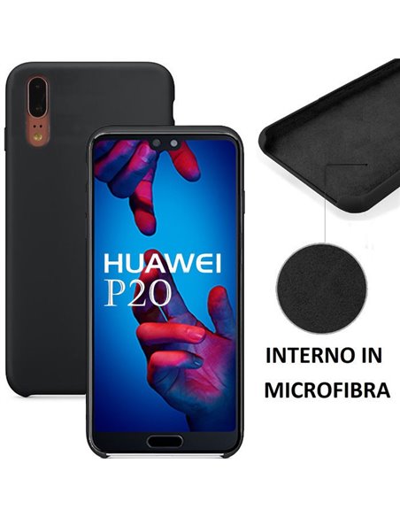 CUSTODIA per HUAWEI P20 IN SILICONE CON EFFETTO SOFT TOUCH ED INTERNO IN MICROFIBRA COLORE NERO