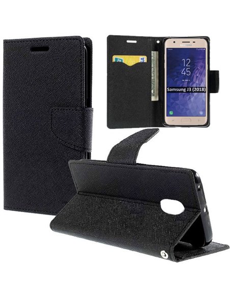 CUSTODIA  per SAMSUNG GALAXY J3 (2018) SM-J337 - FLIP ORIZZONTALE CON STAND, INTERNO IN TPU SILICONE E TASCHE PORTA CARTE COLORE