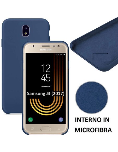 CUSTODIA per SAMSUNG SM-J330 GALAXY J3 (2017) IN SILICONE CON EFFETTO SOFT TOUCH ED INTERNO IN MICROFIBRA COLORE BLU