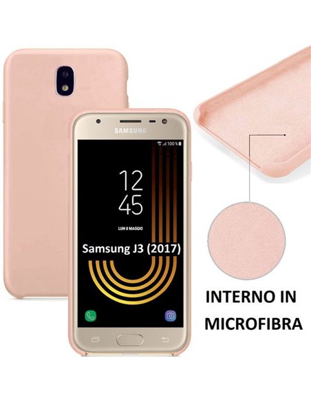 CUSTODIA per SAMSUNG SM-J330 GALAXY J3 (2017) IN SILICONE CON EFFETTO SOFT TOUCH ED INTERNO IN MICROFIBRA COLORE ROSA