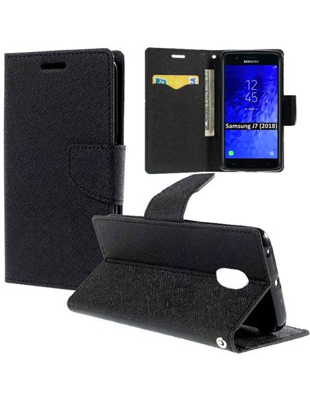 CUSTODIA per SAMSUNG SM-J737 GALAXY J7 (2018) - FLIP ORIZZONTALE CON STAND, INTERNO IN TPU SILICONE E TASCHE PORTA CARTE COLORE 