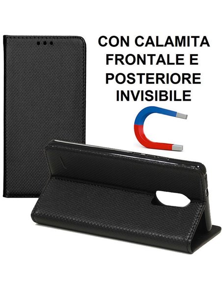 CUSTODIA per LG K8 (2017), X300, M200N - FLIP ORIZZONTALE con CHIUSURA MAGNETICA INVISIBILE E INTERNO IN TPU COLORE NERO