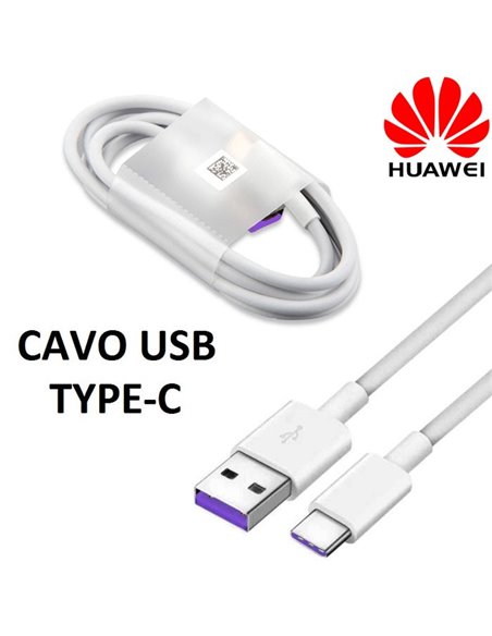 CAVO USB TYPE-C SUPER CHARGE ORIGINALE HUAWEI AP71 - LUNGHEZZA 1 MT CORRENTE NOMINALE 5A COLORE BIANCO BULK