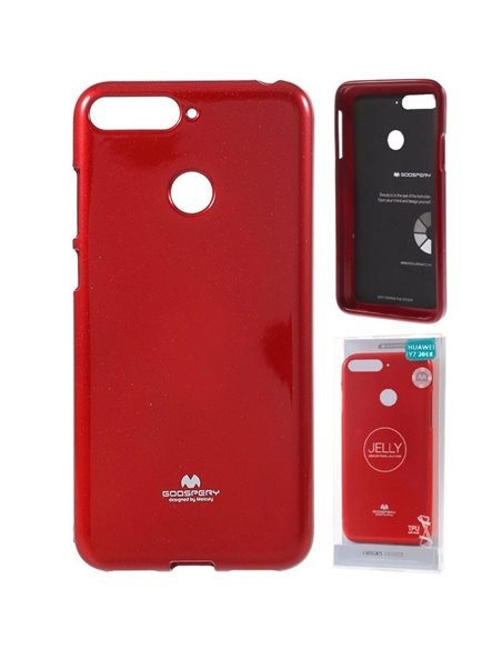 CUSTODIA per HUAWEI Y7 2018, Y7 PRIME 2018, HONOR 7C IN GEL TPU SILICONE COLORE ROSSO LUCIDO CON GLITTER ALTA QUALITA' MERCURY
