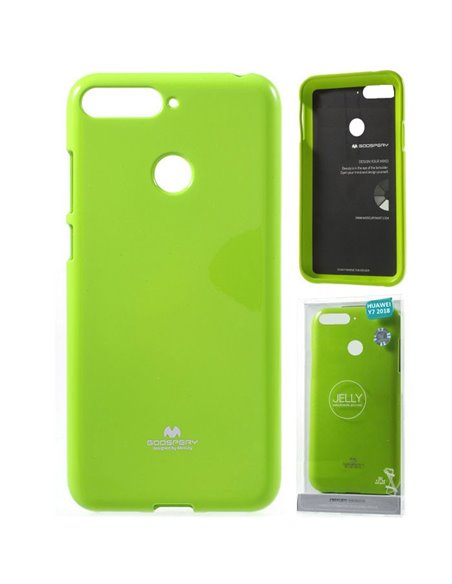 CUSTODIA per HUAWEI Y7 2018, Y7 PRIME 2018, HONOR 7C IN GEL TPU SILICONE COLORE VERDE LUCIDO CON GLITTER ALTA QUALITA' MERCURY