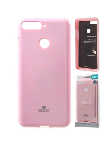 CUSTODIA per HUAWEI Y7 2018, Y7 PRIME 2018, HONOR 7C IN GEL TPU SILICONE COLORE ROSA LUCIDO CON GLITTER ALTA QUALITA' MERCURY