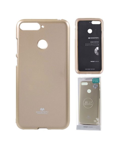 CUSTODIA per HUAWEI Y7 2018, Y7 PRIME 2018, HONOR 7C IN GEL TPU SILICONE COLORE ORO LUCIDO CON GLITTER ALTA QUALITA' MERCURY