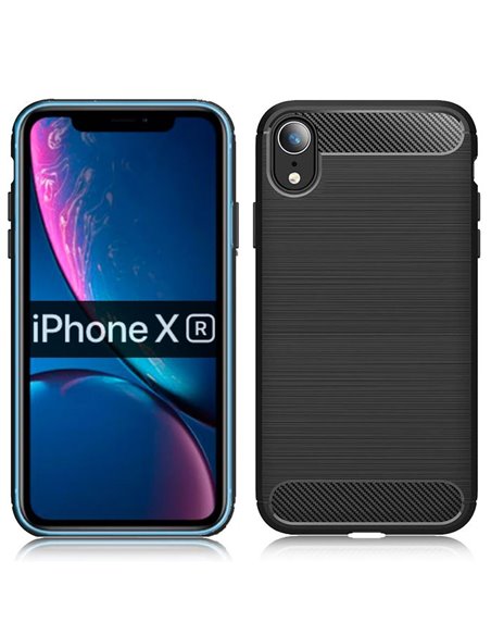 CUSTODIA per APPLE IPHONE XR (6.1') IN GEL TPU SILICONE EFFETTO METALLICO CON INSERTI IN FANTASIA CARBONIO COLORE NERO