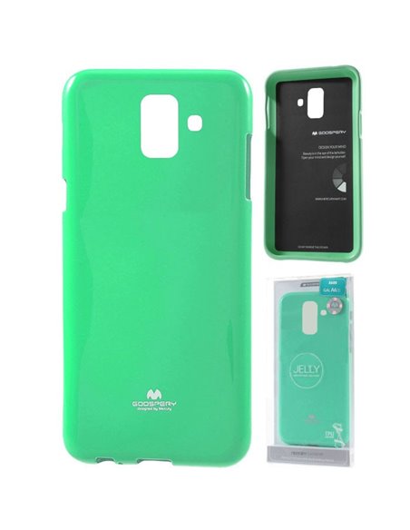 CUSTODIA per SAMSUNG GALAXY A6 2018 (SM-A600) IN GEL TPU SILICONE COLORE VERDE ACQUA LUCIDO CON GLITTER ALTA QUALITA' MERCURY