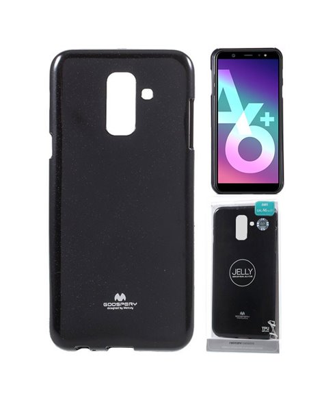 CUSTODIA per SAMSUNG GALAXY A6 PLUS 2018 (SM-A605) IN GEL TPU SILICONE COLORE NERO LUCIDO CON GLITTER ALTA QUALITA' MERCURY