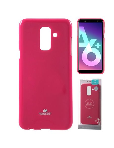 CUSTODIA per SAMSUNG GALAXY A6 PLUS 2018 (SM-A605) IN GEL TPU SILICONE COLORE FUCSIA LUCIDO CON GLITTER ALTA QUALITA' MERCURY