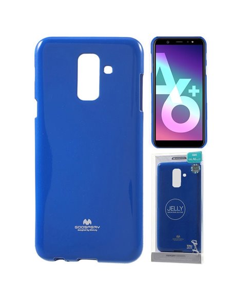 CUSTODIA per SAMSUNG GALAXY A6 PLUS 2018 (SM-A605) IN GEL TPU SILICONE COLORE BLU LUCIDO CON GLITTER ALTA QUALITA' MERCURY