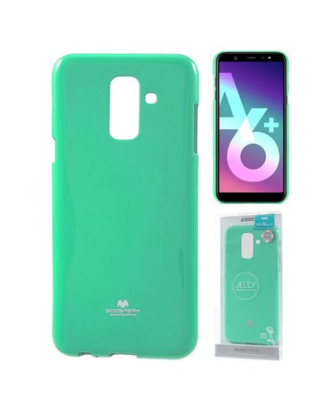 CUSTODIA per SAMSUNG GALAXY A6 PLUS 2018 (SM-A605) IN GEL TPU SILICONE COLORE VERDE ACQUA LUCIDO CON GLITTER ALTA QUALITA'