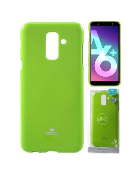 CUSTODIA per SAMSUNG GALAXY A6 PLUS 2018 (SM-A605) IN GEL TPU SILICONE COLORE VERDE LUCIDO CON GLITTER ALTA QUALITA' MERCURY