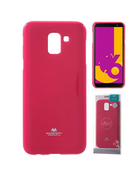 CUSTODIA per SAMSUNG GALAXY J6 2018 (SM-J600F) IN GEL TPU SILICONE COLORE FUCSIA LUCIDO CON GLITTER ALTA QUALITA' MERCURY