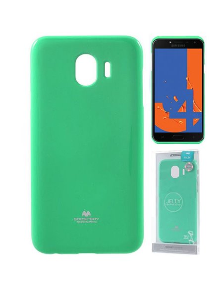 CUSTODIA per SAMSUNG GALAXY J4 2018 (SM-J400F) IN GEL TPU SILICONE COLORE VERDE ACQUA LUCIDO CON GLITTER ALTA QUALITA'