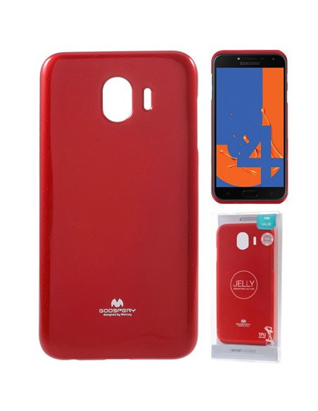 CUSTODIA per SAMSUNG GALAXY J4 2018 (SM-J400F) IN GEL TPU SILICONE COLORE ROSSO LUCIDO CON GLITTER ALTA QUALITA' MERCURY