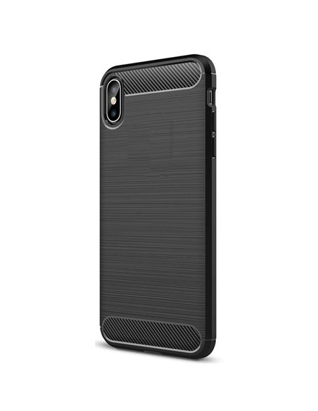 CUSTODIA per APPLE IPHONE XS MAX (6.5') IN GEL TPU SILICONE EFFETTO METALLICO CON INSERTI IN FANTASIA CARBONIO COLORE NERO