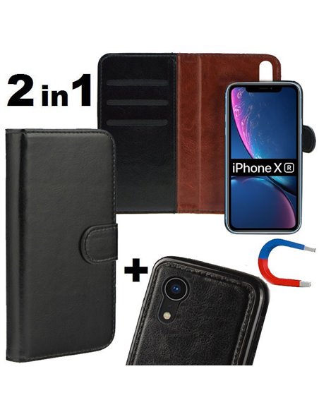 CUSTODIA per APPLE IPHONE XR (6.1') - FLIP ORIZZONTALE SIMILPELLE + BACK IN TPU SEMI-RIGIDO CON CHIUSURA MAGNETICA NERO