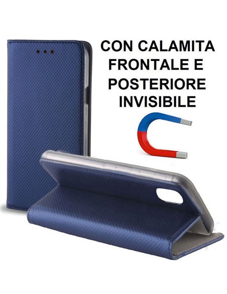 CUSTODIA per APPLE IPHONE XS MAX (6.5') - FLIP ORIZZONTALE con CHIUSURA MAGNETICA INVISIBILE, STAND ED INTERNO IN TPU BLU