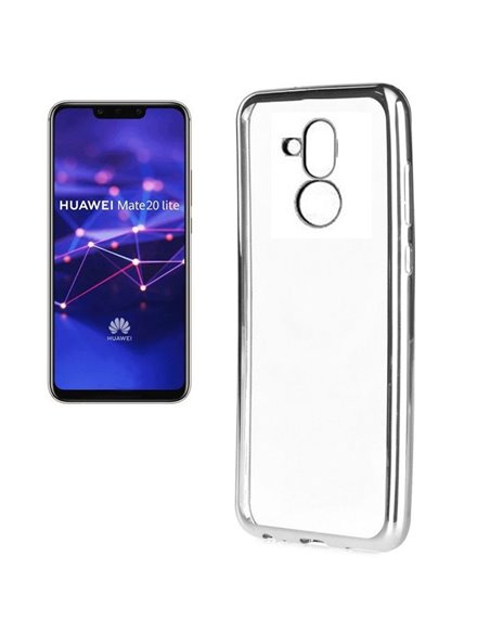 CUSTODIA per HUAWEI MATE 20 LITE IN GEL TPU SILICONE TRASPARENTE CON CORNICE COLORE SILVER