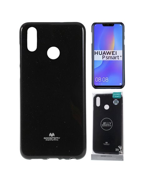 CUSTODIA per HUAWEI P SMART PLUS, NOVA 3i IN GEL TPU SILICONE COLORE NERO LUCIDO CON GLITTER ALTA QUALITA' MERCURY BLISTER