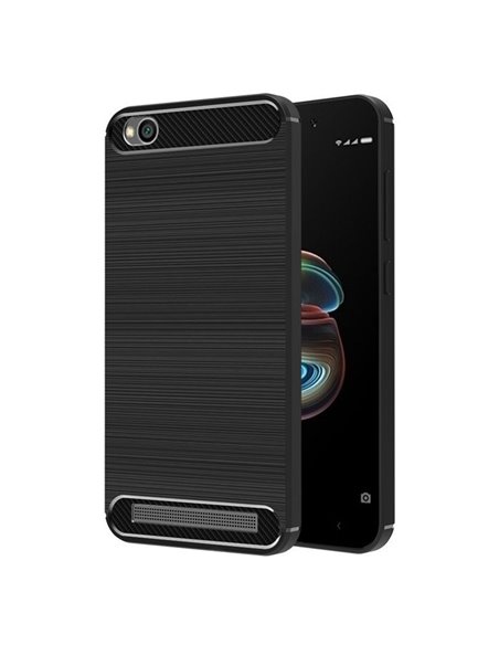 CUSTODIA per XIAOMI REDMI 5A (5.0') IN GEL TPU SILICONE EFFETTO METALLICO CON INSERTI IN FANTASIA CARBONIO NERO