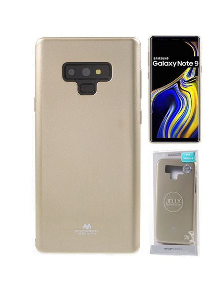 CUSTODIA per SAMSUNG GALAXY NOTE 9 (SM-N960) IN GEL TPU SILICONE COLORE ORO LUCIDO CON GLITTER ALTA QUALITA' MERCURY BLISTER