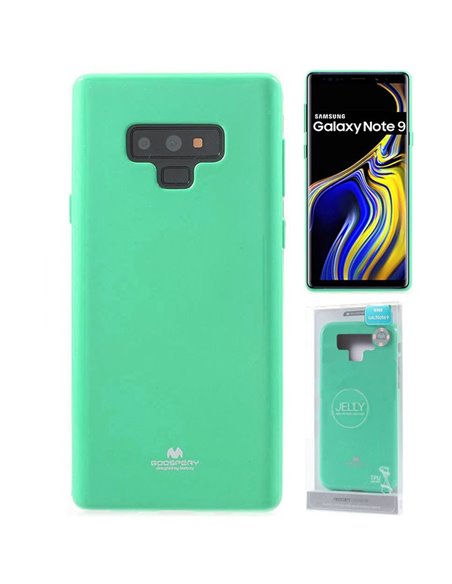 CUSTODIA per SAMSUNG GALAXY NOTE 9 (SM-N960) IN GEL TPU SILICONE VERDE ACQUA LUCIDO CON GLITTER ALTA QUALITA' MERCURY BLISTER