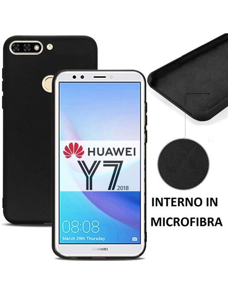 CUSTODIA per HUAWEI Y7 2018, Y7 PRIME 2018, Y7 PRO 2018, HONOR 7C IN SILICONE CON EFFETTO SOFT TOUCH ED INTERNO IN MICROFIBRA NE