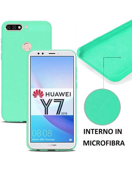 CUSTODIA per HUAWEI Y7 2018, Y7 PRIME 2018, HONOR 7C IN SILICONE CON EFFETTO SOFT TOUCH ED INTERNO IN MICROFIBRA VERDE ACQUA