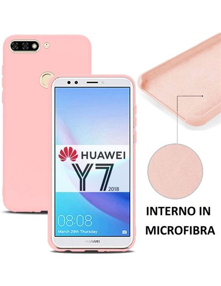 CUSTODIA per HUAWEI Y7 2018, Y7 PRIME 2018, Y7 PRO 2018, HONOR 7C IN SILICONE CON EFFETTO SOFT TOUCH ED INTERNO IN MICROFIBRA RO