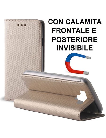 CUSTODIA per SAMSUNG GALAXY NOTE 9 (SM-N960) - FLIP ORIZZONTALE CON CHIUSURA MAGNETICA INVISIBILE ED INTERNO IN TPU COLORE ORO