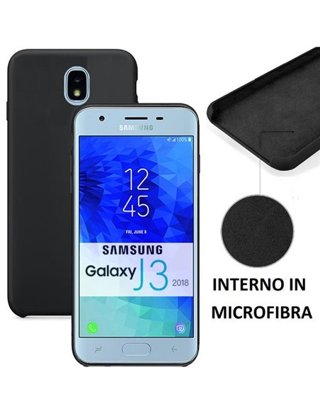 CUSTODIA per SAMSUNG GALAXY J3 (2018) SM-J337 IN SILICONE CON EFFETTO SOFT TOUCH ED INTERNO IN MICROFIBRA COLORE NERO