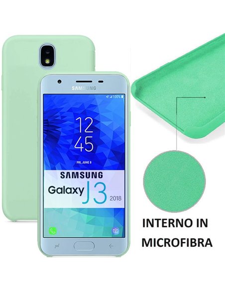 CUSTODIA per SAMSUNG GALAXY J3 (2018) SM-J337 IN SILICONE CON EFFETTO SOFT TOUCH ED INTERNO IN MICROFIBRA COLORE VERDE ACQUA