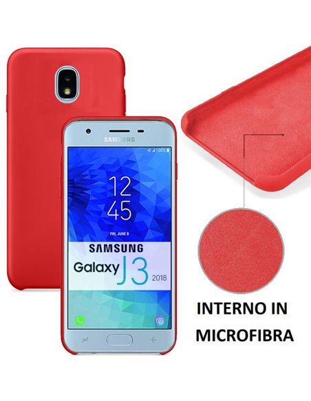 CUSTODIA per SAMSUNG GALAXY J3 (2018) SM-J337 IN SILICONE CON EFFETTO SOFT TOUCH ED INTERNO IN MICROFIBRA COLORE ROSSO