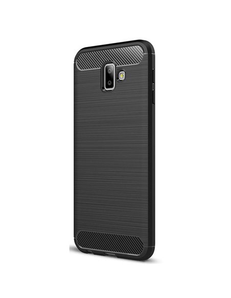 CUSTODIA per SAMSUNG GALAXY J6 PLUS (SM-J610) IN GEL TPU SILICONE EFFETTO METALLICO CON INSERTI IN FANTASIA CARBONIO NERO